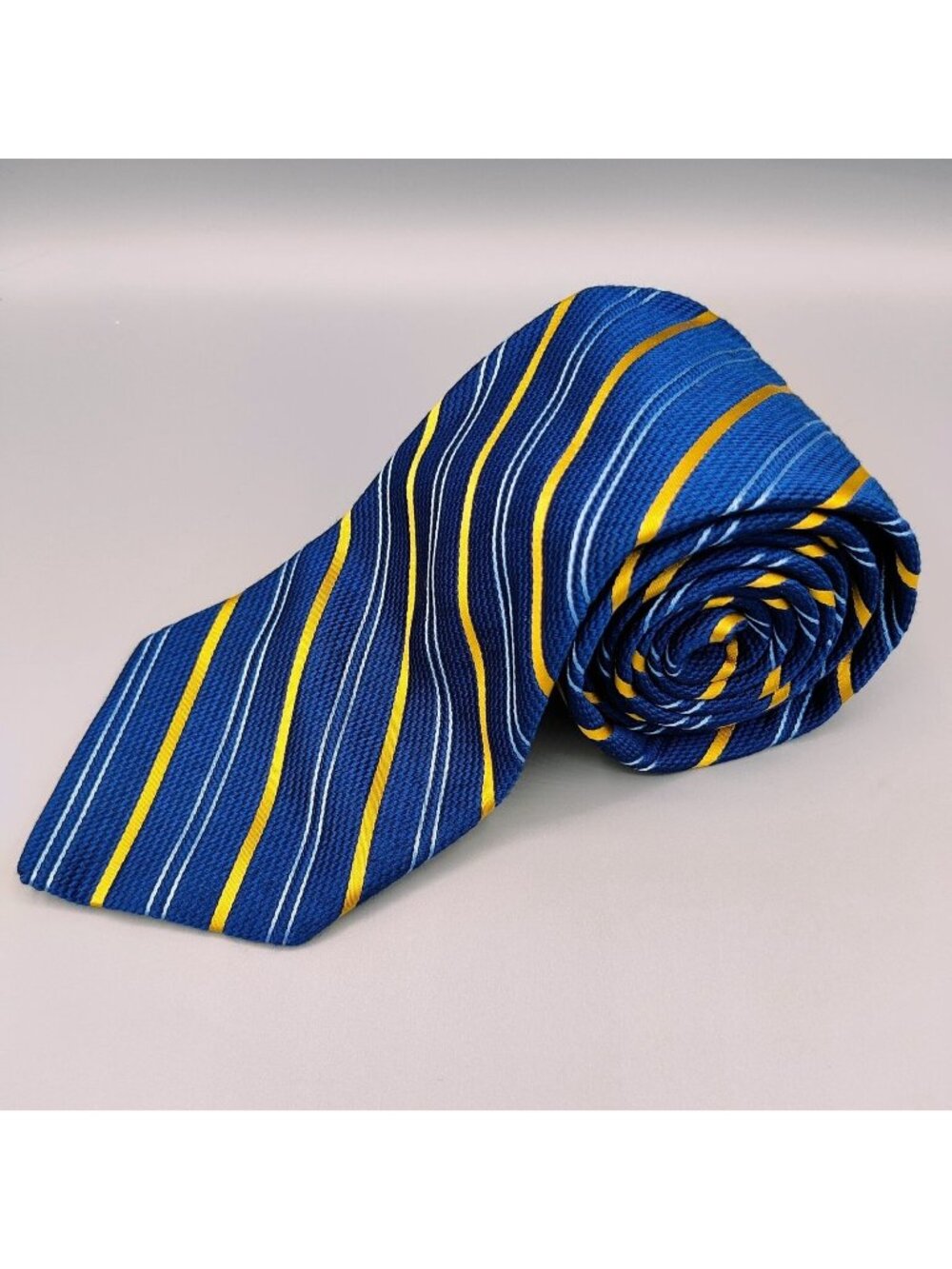 John W. Nordstrom Silk/Viscose Made in Italy Blue and Yellow Regimental Nectkie